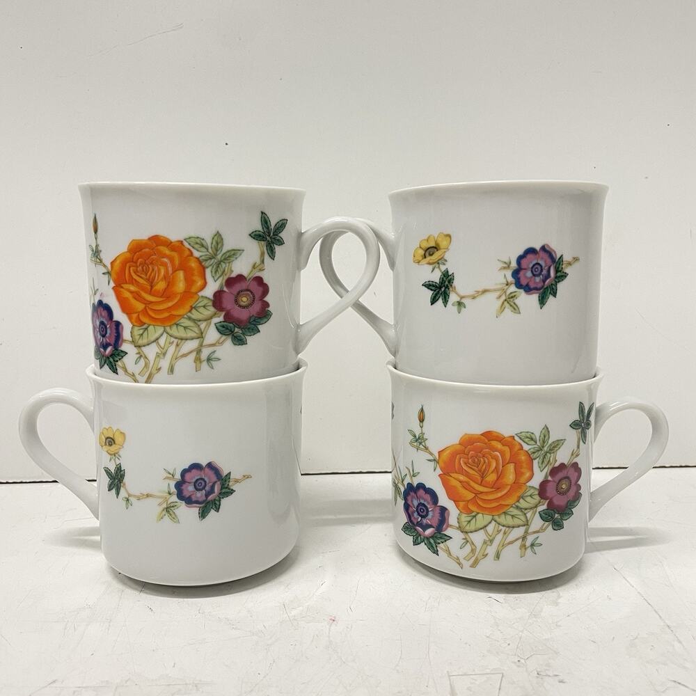 TAKAHASHI Ming DEMITASSE Tea Cup Set of 4 Coffee Mugs 8oz Floral San Francisco